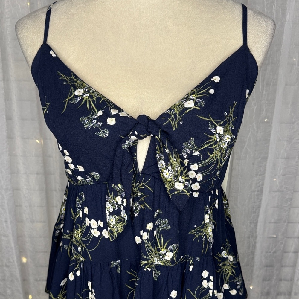 Miami Dark Blue Floral Camisole with Tie Detail
